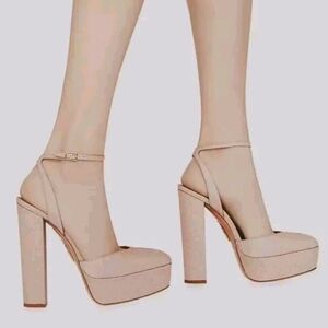 $950 Aquazzura Pumps Women Sz 11 So High Plateau 140MM Rose Gold Holiday…